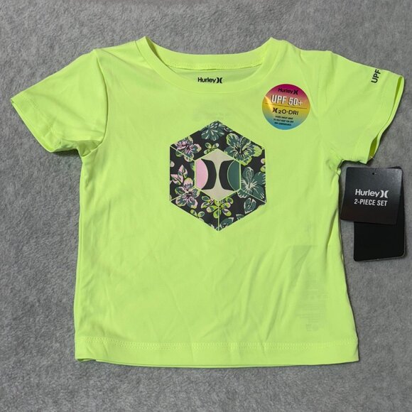 Hurley Baby 12M Infant Toddler Swim Shorts Rashguard 2-piece Yellow Gray SPF 50+ - Picture 2 of 7